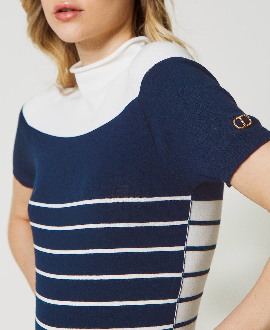 Seamless turtleneck jumper Two-tone “Snow” White / “Indigo” Blue Woman 231TP3190_05962_04
