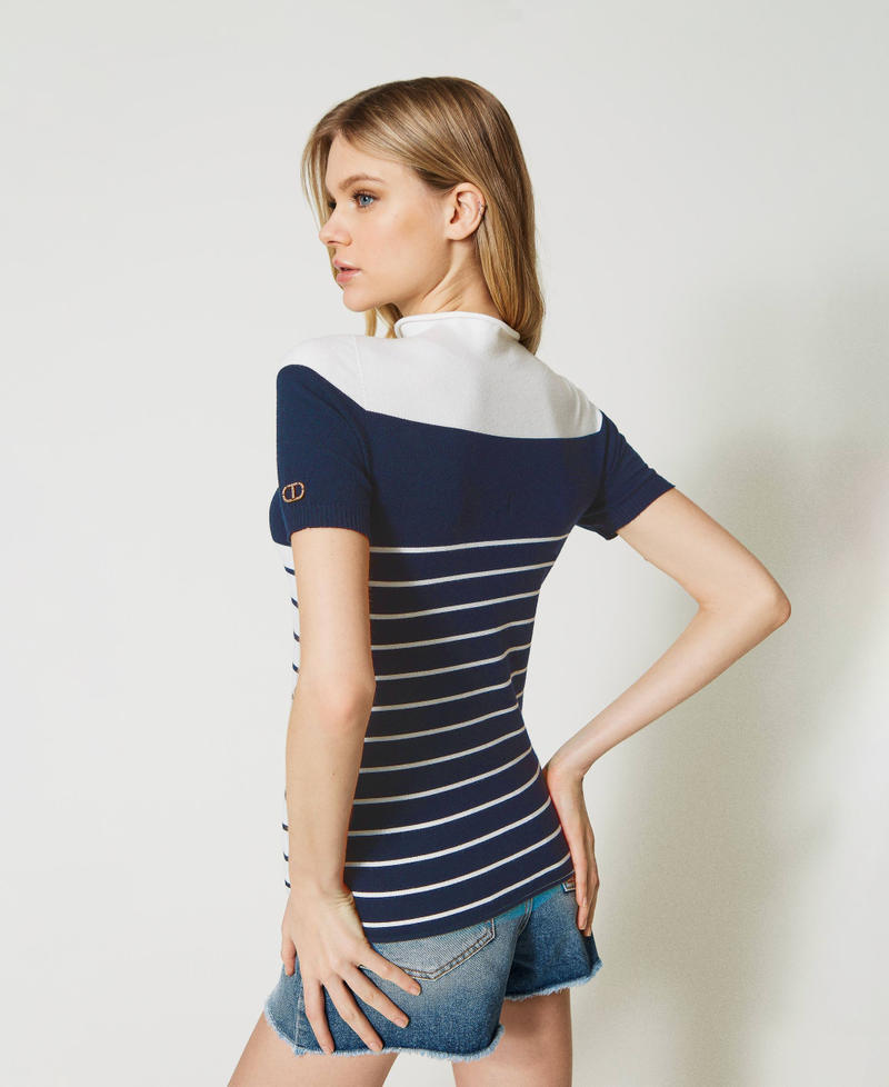 Seamless turtleneck jumper Two-tone “Snow” White / “Indigo” Blue Woman 231TP3190_05962_06