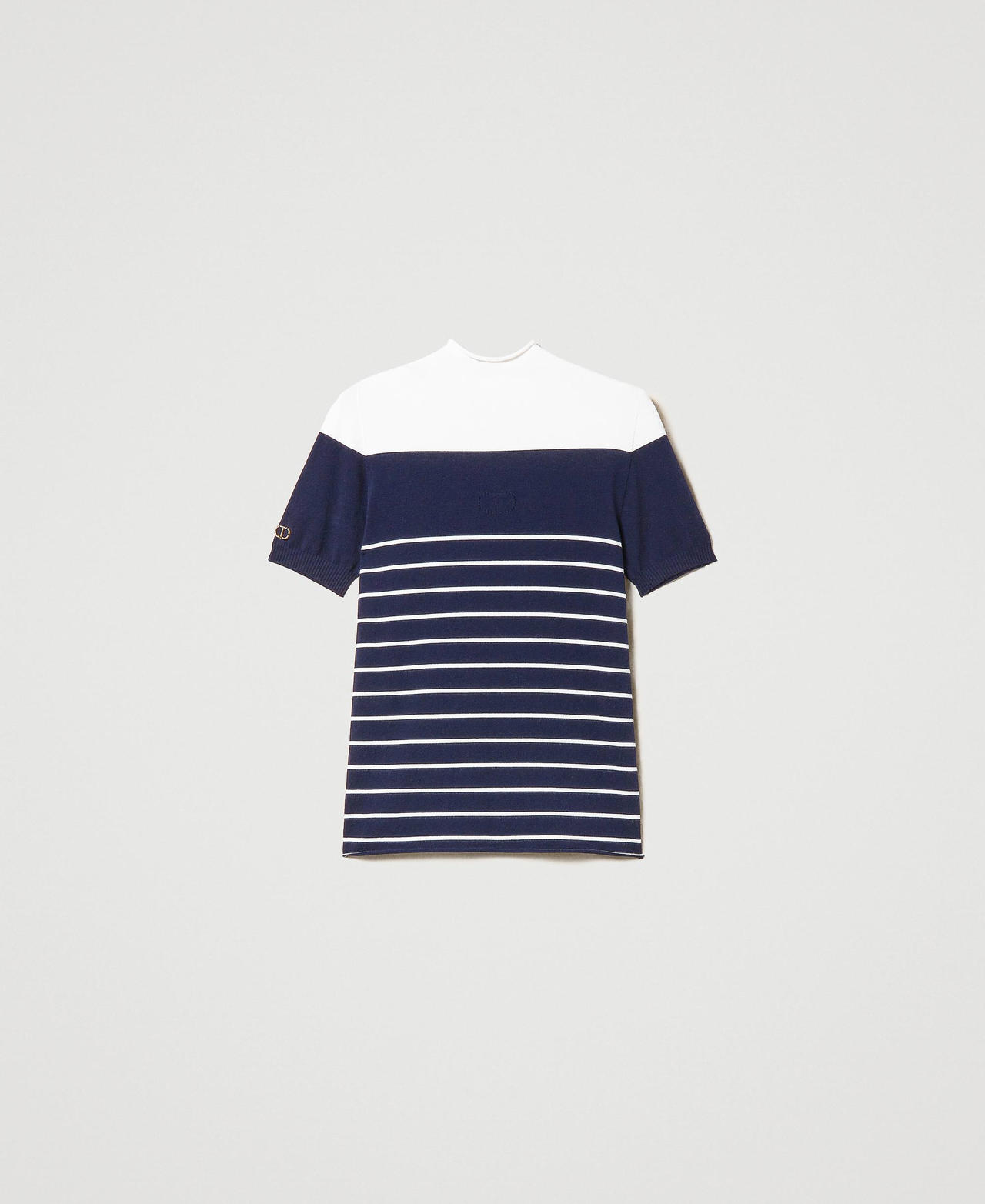 Seamless turtleneck jumper Two-tone “Snow” White / “Indigo” Blue Woman 231TP3190_05962_0S