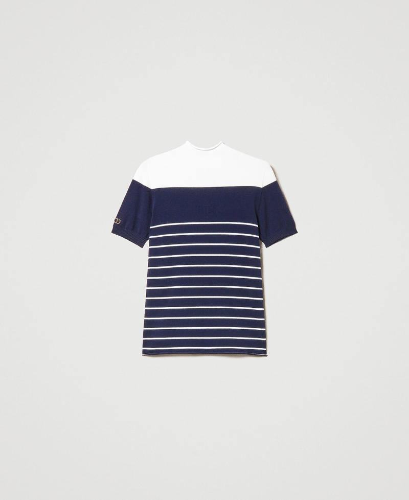 Seamless turtleneck jumper Two-tone “Snow” White / “Indigo” Blue Woman 231TP3190_05962_0S