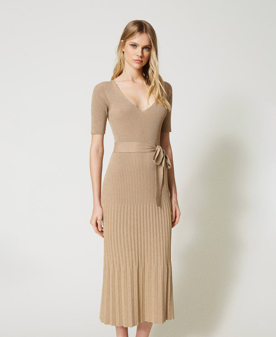 Midi dress with lurex knit “Pale Hemp” Beige Woman 231TP320A-01