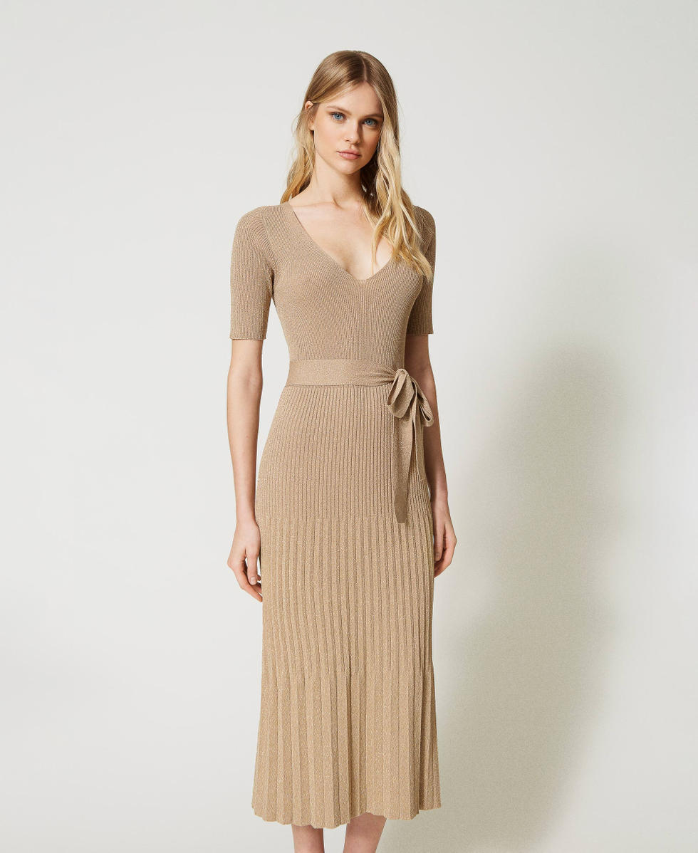 Robe mi longue en maille lurex Femme Beige TWINSET Milano