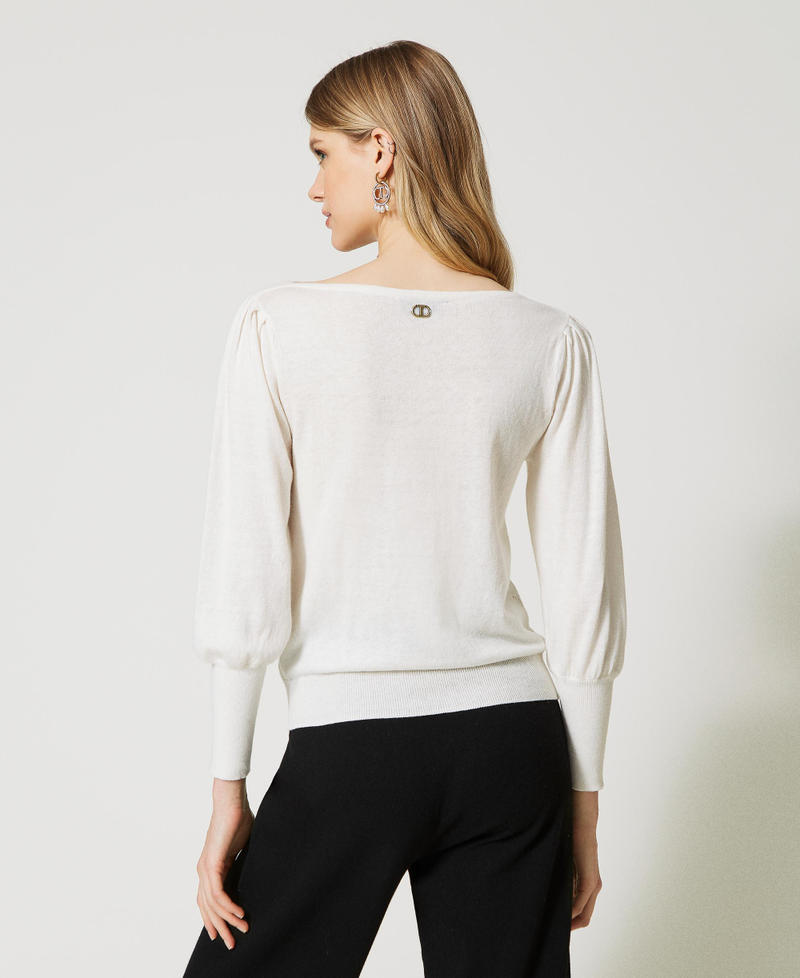 Pullover mit Oval T-Logo und dreiviertellangen Ärmeln Weiß Schnee Frau 231TP3220-04