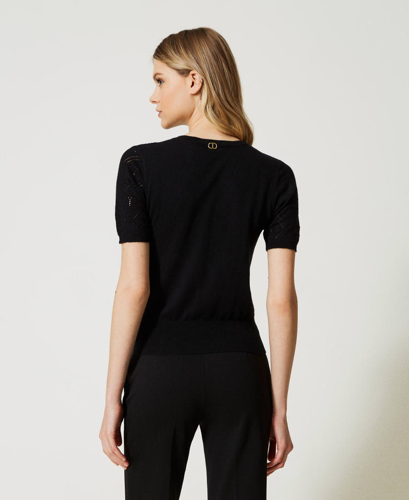 Maglia con Oval T e scollo a V Nero Donna 231TP3225_00006_03