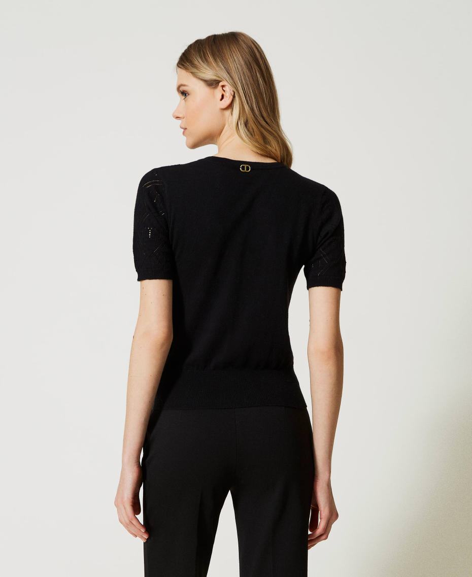 Maglia con Oval T e scollo a V Nero Donna 231TP3225_00006_03