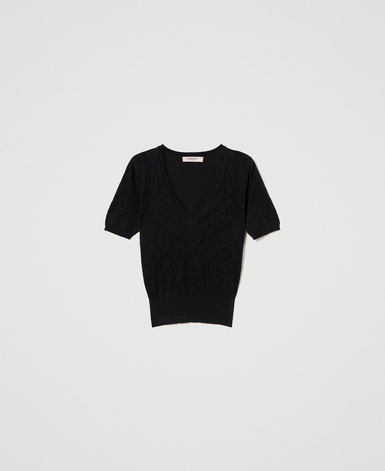 Maglia con Oval T e scollo a V Nero Donna 231TP3225_00006_0S