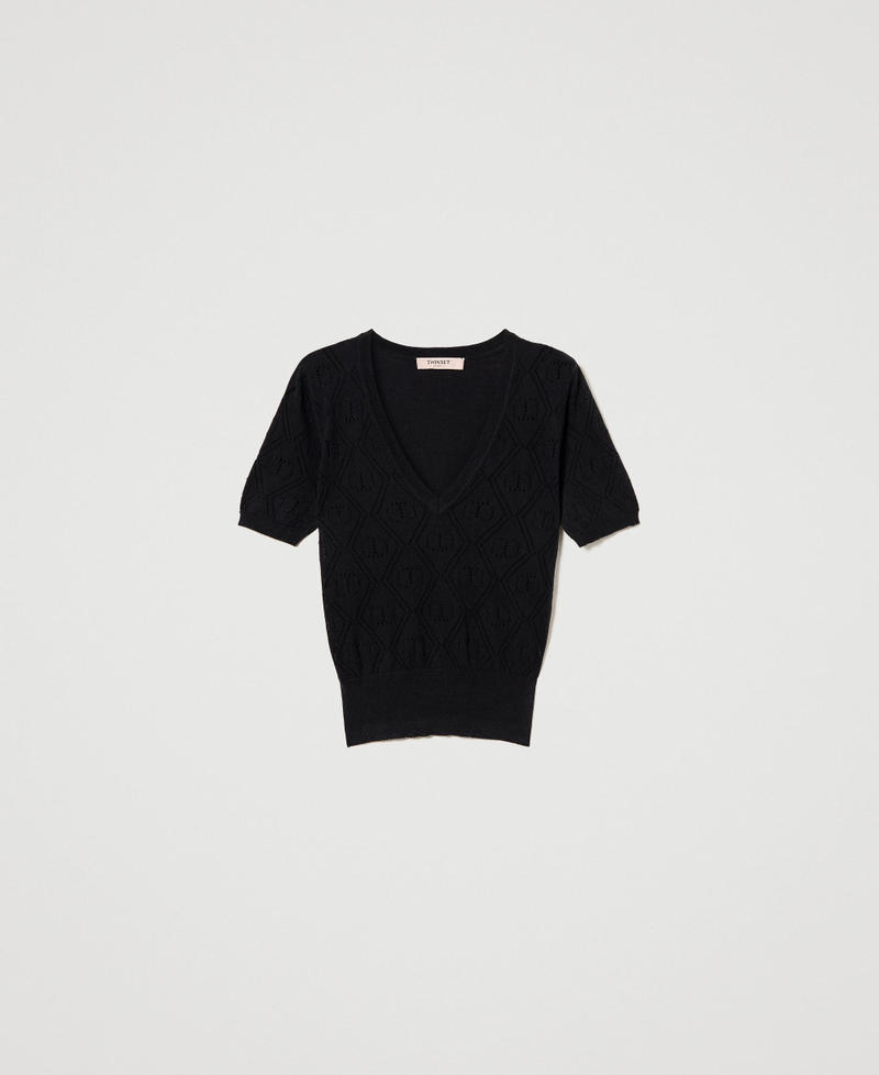 Maglia con Oval T e scollo a V Nero Donna 231TP3225_00006_0S