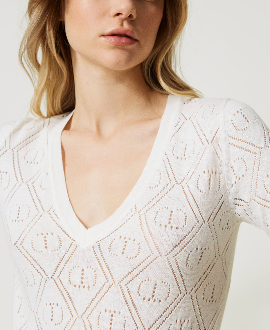 Maglia con Oval T e scollo a V Bianco Neve Donna 231TP3225_00282_04