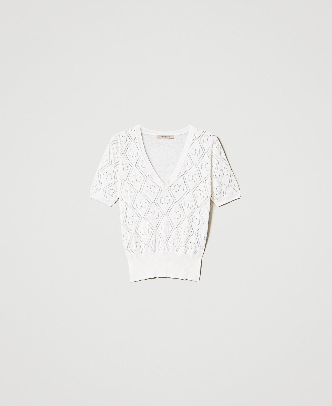 Maglia con Oval T e scollo a V Bianco Neve Donna 231TP3225_00282_0S