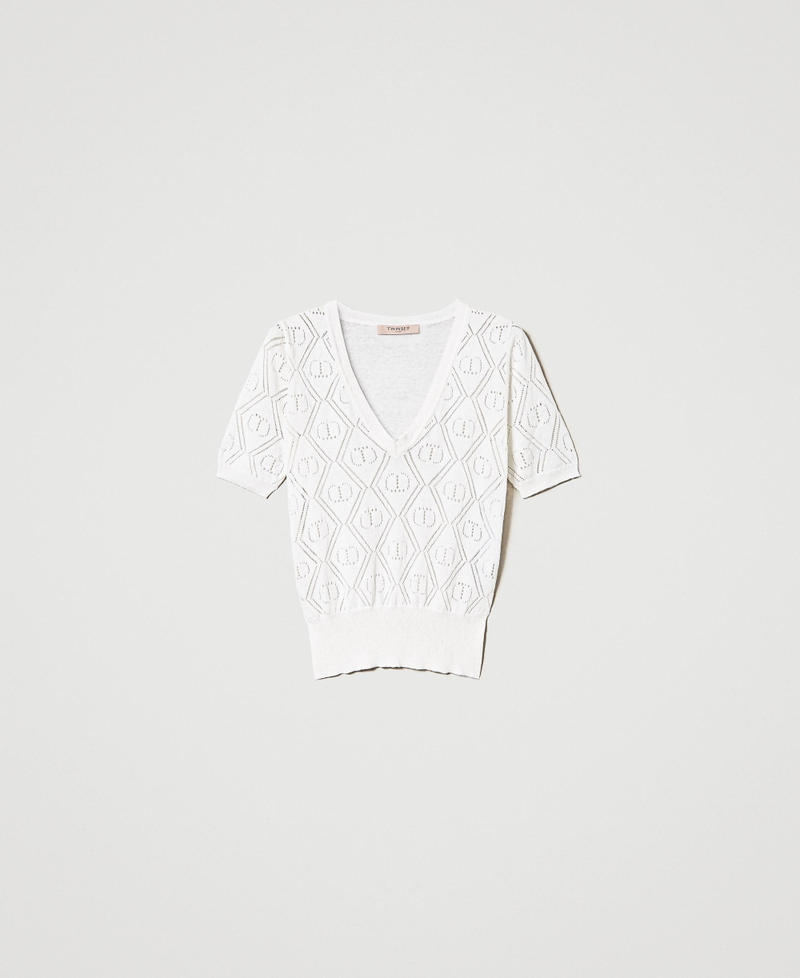 Maglia con Oval T e scollo a V Bianco Neve Donna 231TP3225_00282_0S