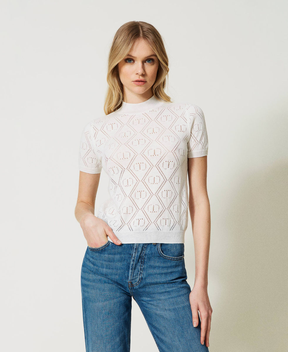 Maglia con Oval T e collo alto Donna Bianco TWINSET Milano