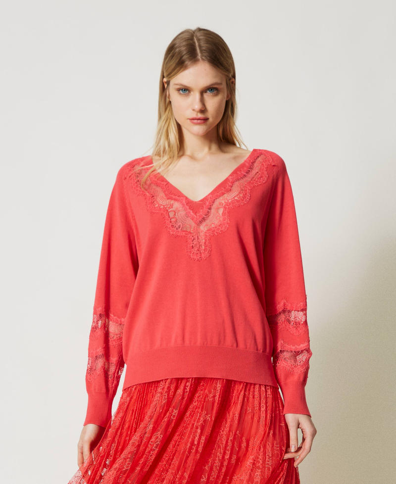 Maxi jumper with lace inserts Azalea Pink Woman 231TP3230-01