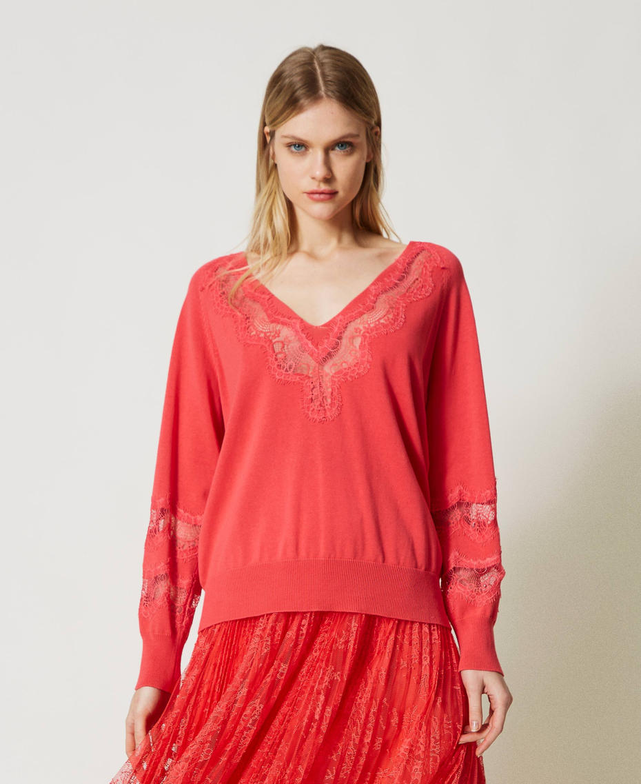 Maxi maglia con inserti in pizzo Rosa Azalea Donna 231TP3230_00453_01