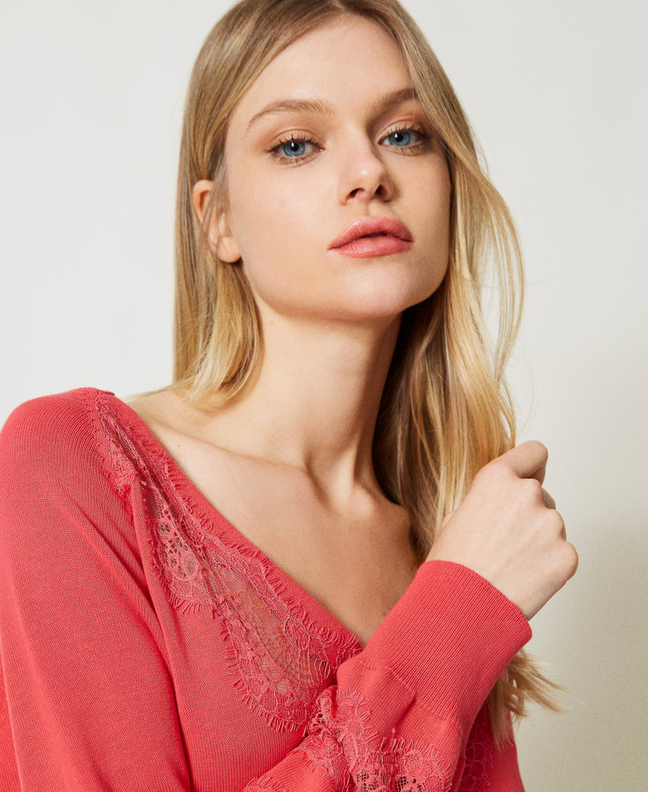 Maxi maglia con inserti in pizzo Rosa Azalea Donna 231TP3230_00453_04