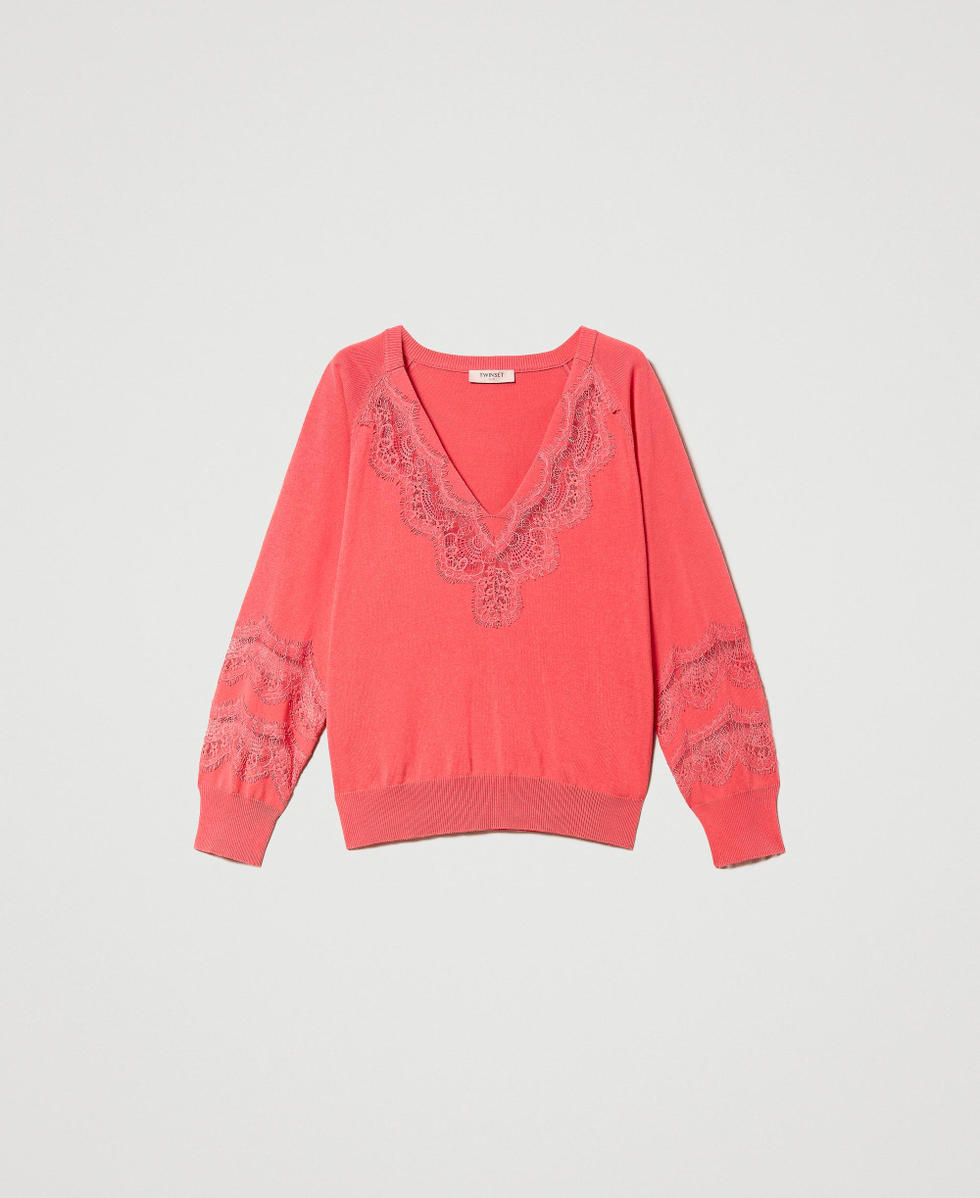 Maxipullover mit Spitzeneins&auml;tzen