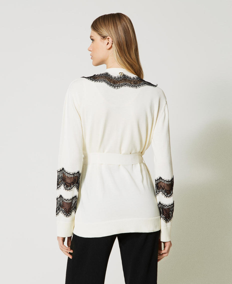 Cardigan con inserti in pizzo Bicolor Bianco "Neve" / Nero Donna 231TP3232_03711_03