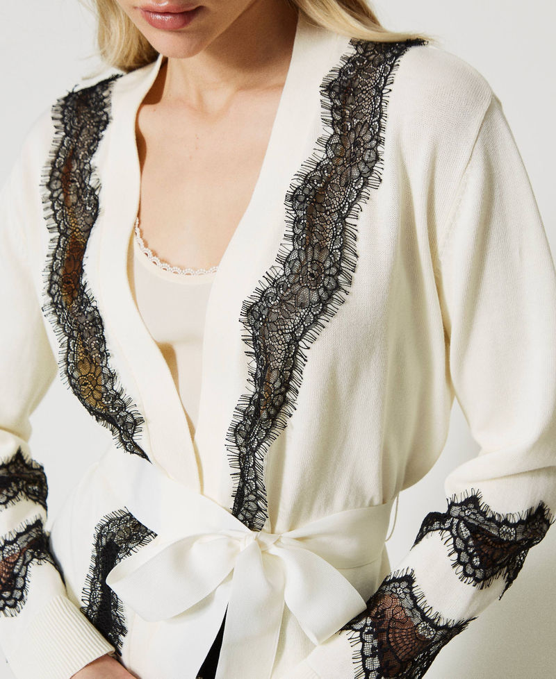 Cardigan con inserti in pizzo Bicolor Bianco "Neve" / Nero Donna 231TP3232_03711_04