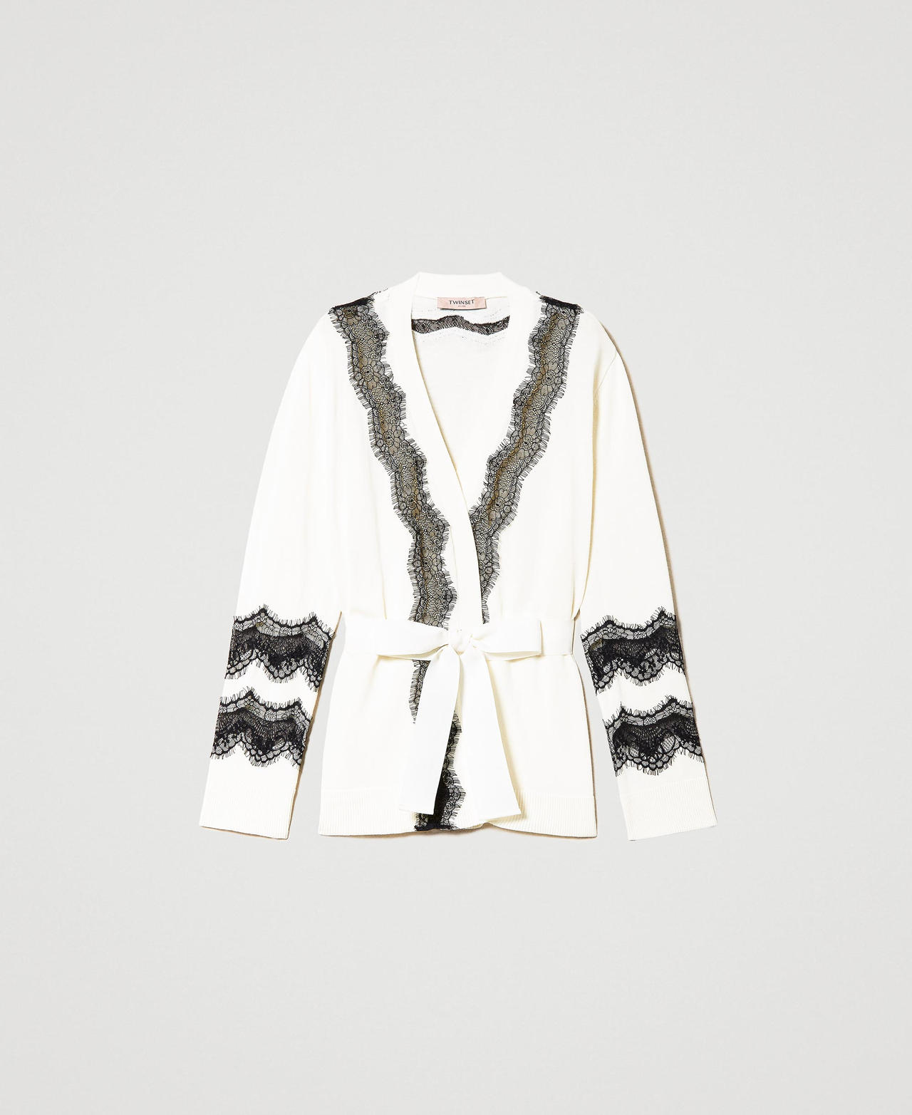 Cardigan con inserti in pizzo Bicolor Bianco "Neve" / Nero Donna 231TP3232_03711_0S