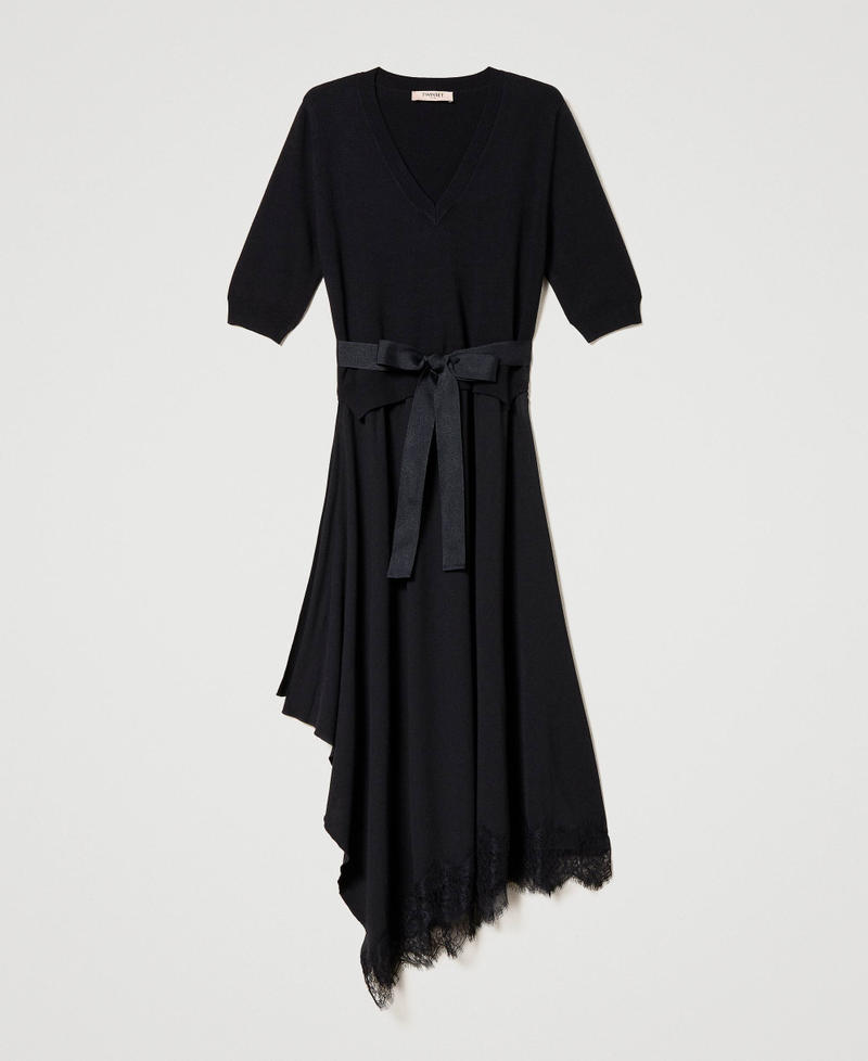 Robe longue en maille et crêpe de Chine
