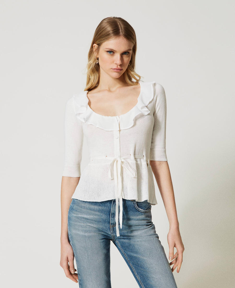 Cardigan with ruffles and drawstring