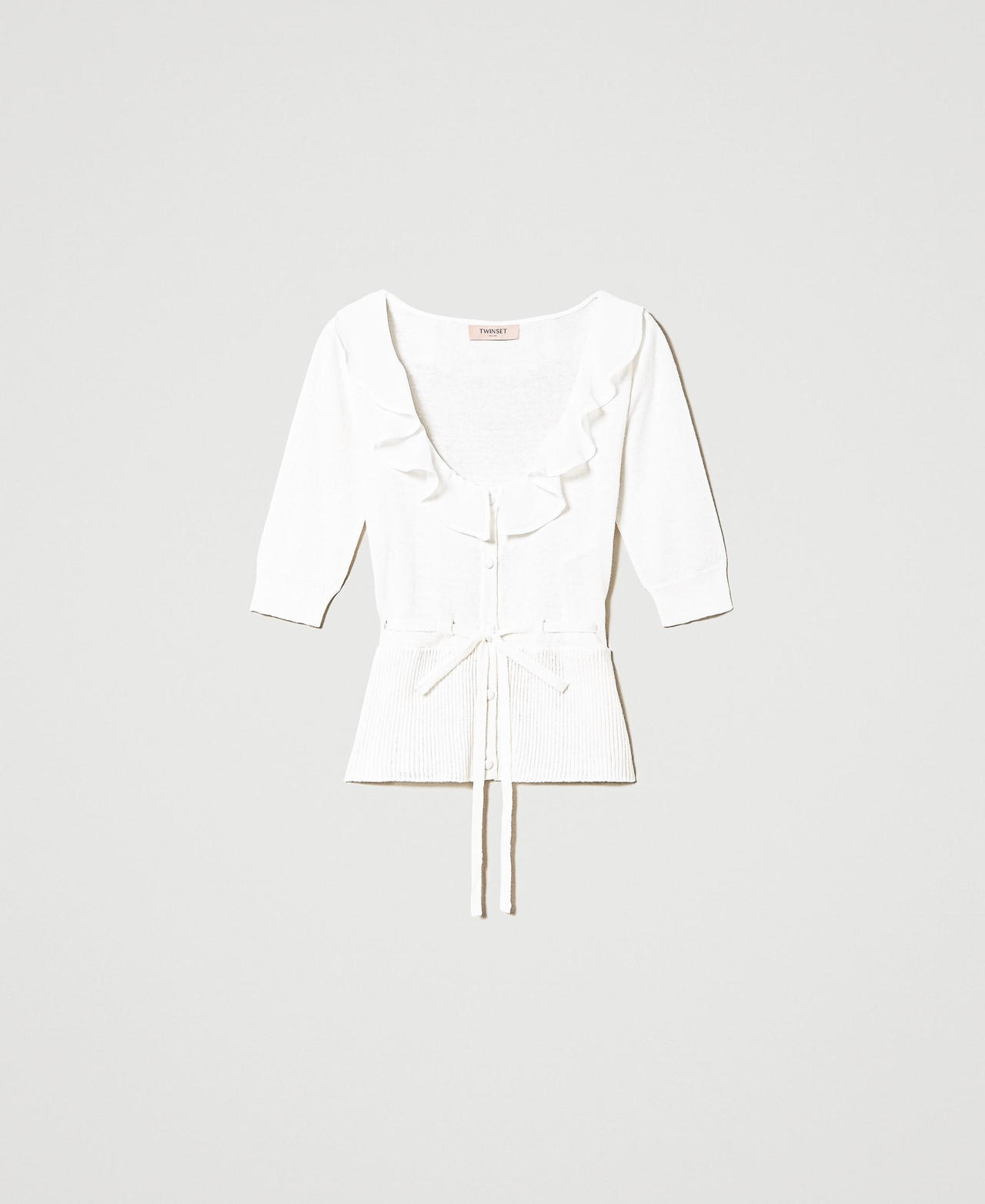 Cardigan with ruffles and drawstring White Snow Woman 231TP3261_00282_0S