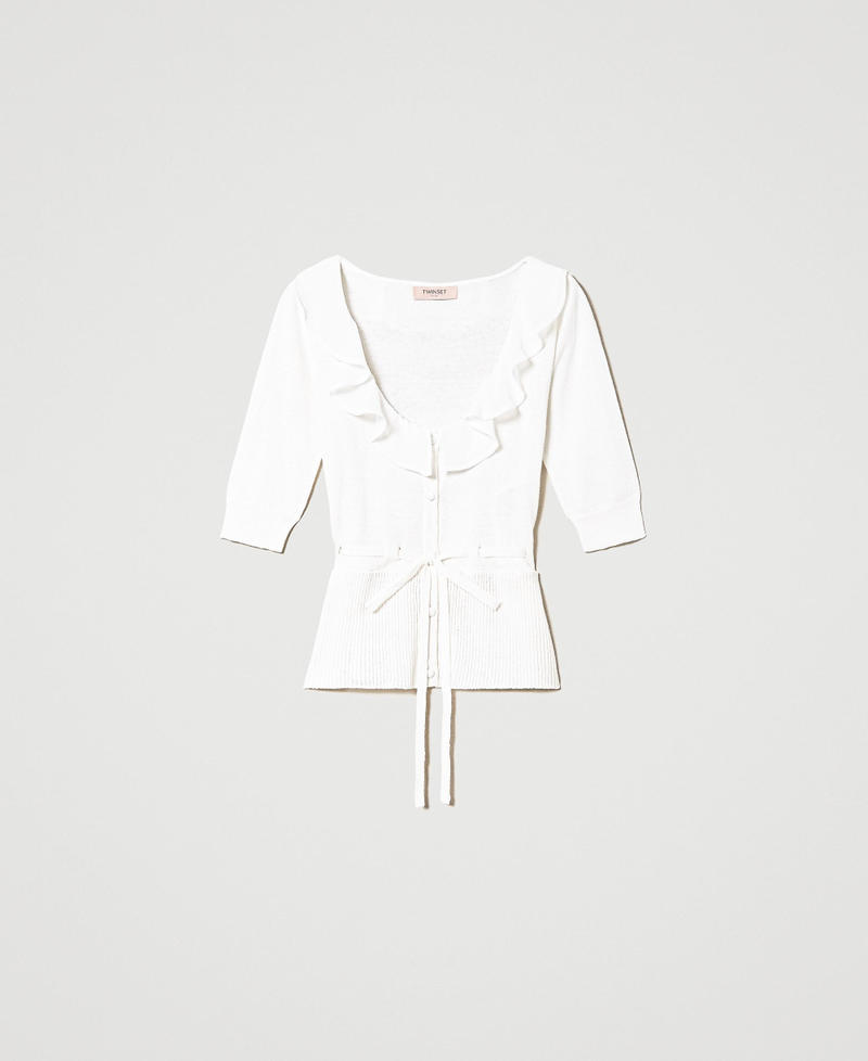 Cardigan with ruffles and drawstring White Snow Woman 231TP3261_00282_0S
