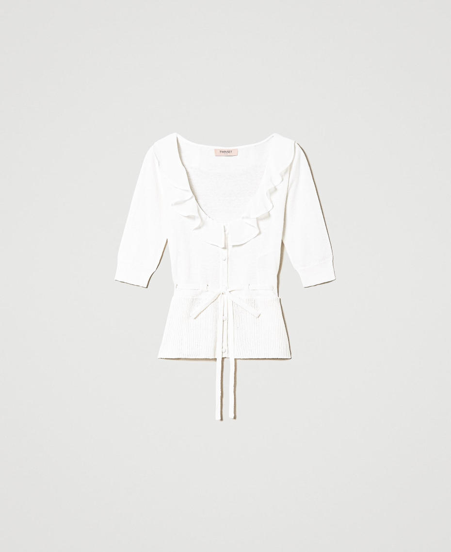 Cardigan with ruffles and drawstring