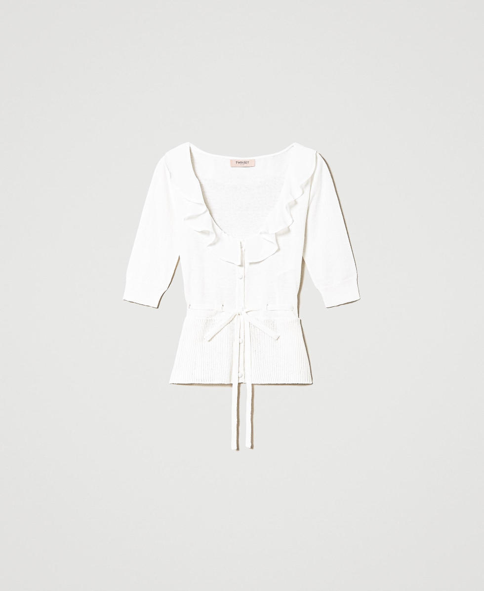 Cardigan with ruffles and drawstring