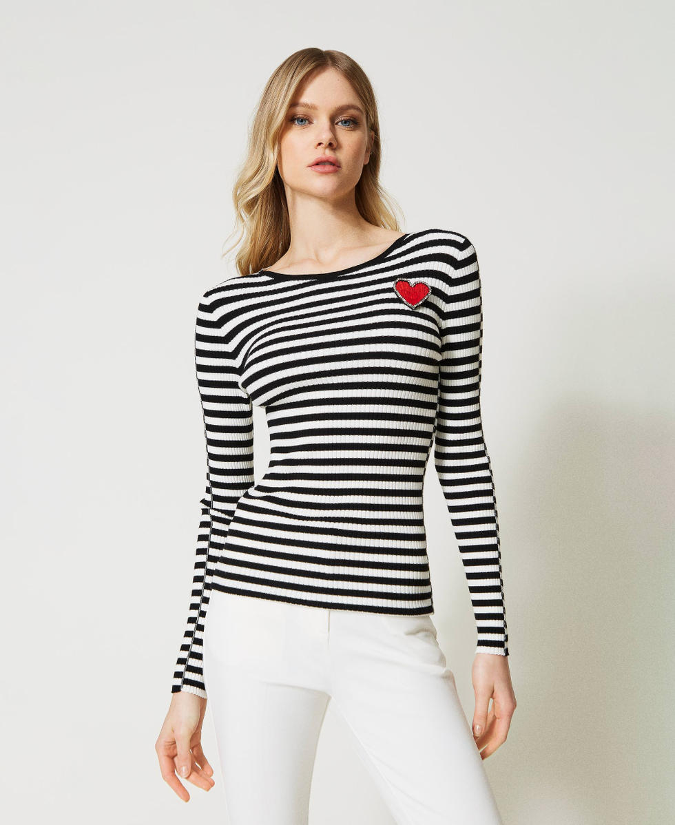 Striped top with brooch Woman Patterned TWINSET Milano
