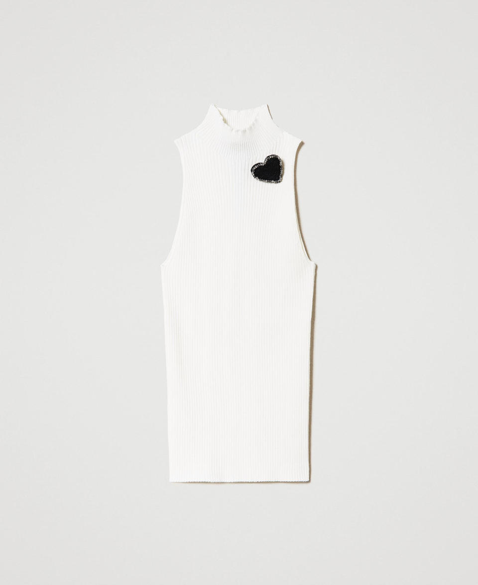Top in maglia a righe con spilla Bianco Neve Donna 231TP3291_00282_0S