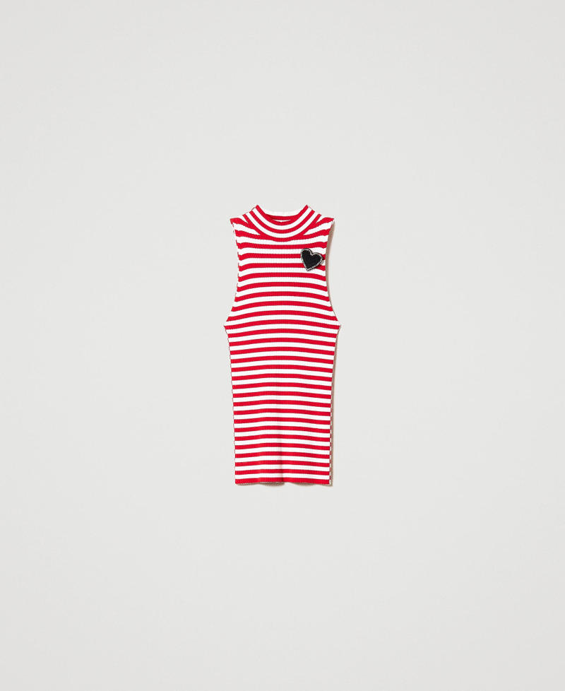 Top in maglia a righe con spilla Bicolor Bianco "Neve" / Rosso "Papavero" Donna 231TP3291_10410_0S