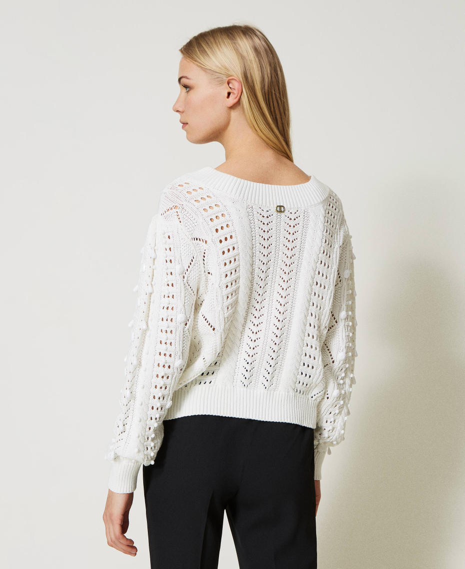 Openwork jumper with handmade embroidery Antique White Woman 231TP3310-03
