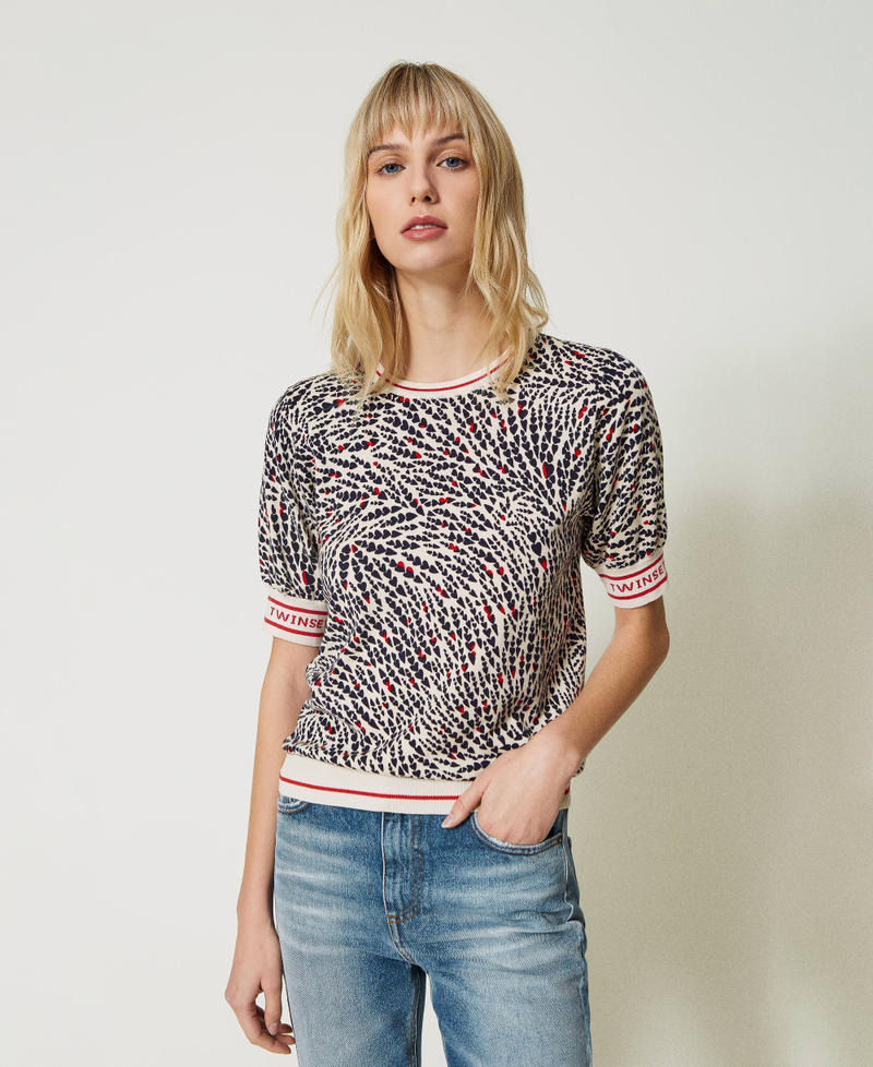 Pull imprimé avec logo jacquard