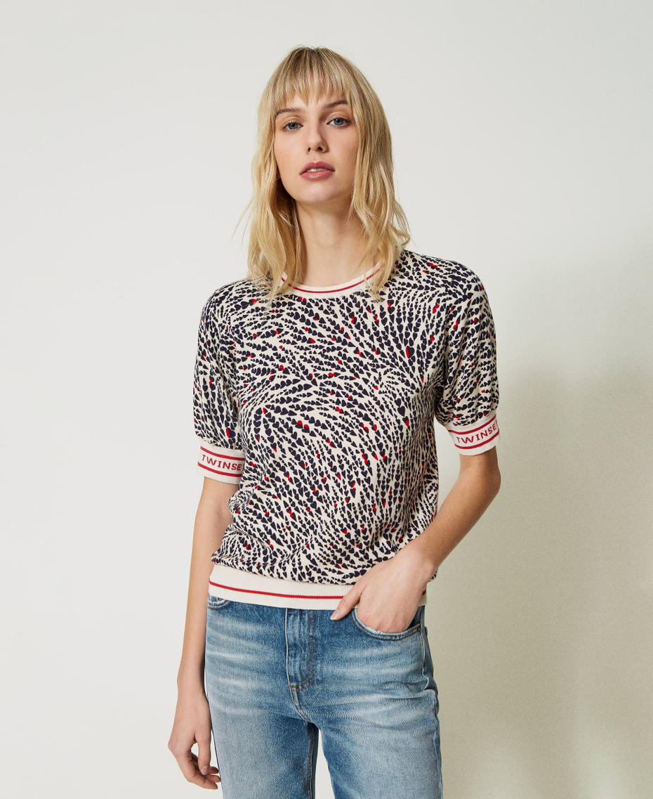 Pull imprimé avec logo jacquard