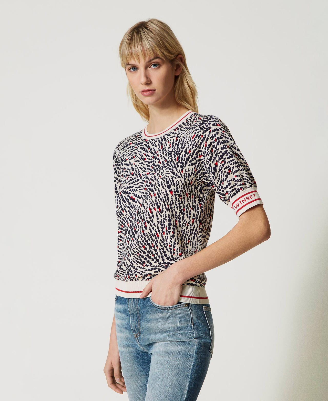 Pull imprimé avec logo jacquard