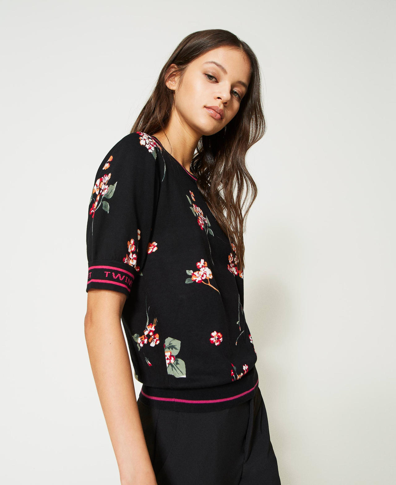 Maglia stampata con logo jacquard Donna Nero TWINSET Milano