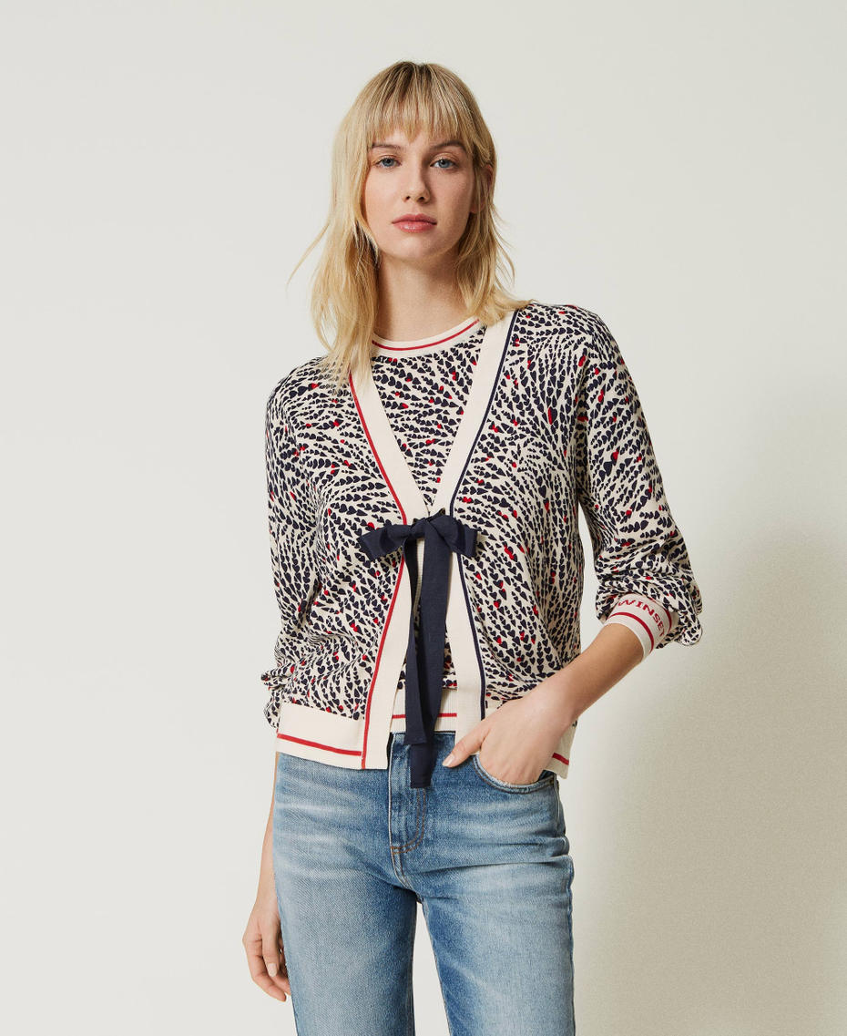 Printed jumper with jacquard logo