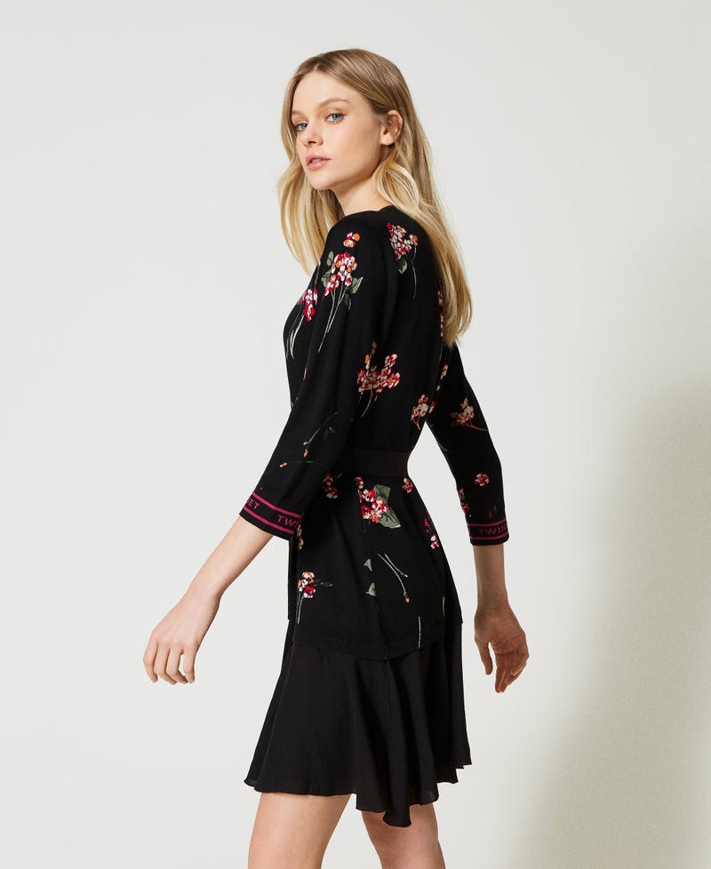 Robe en maille florale avec logo jacquard