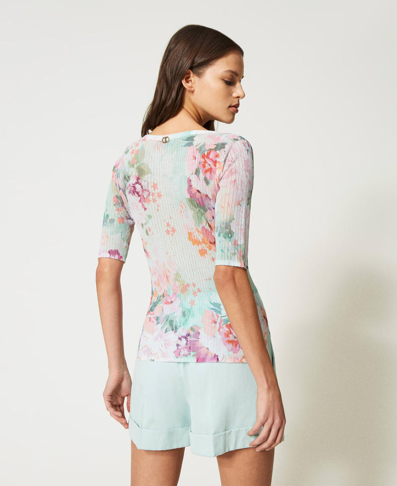 Gerippter Pullover mit Blumenprint