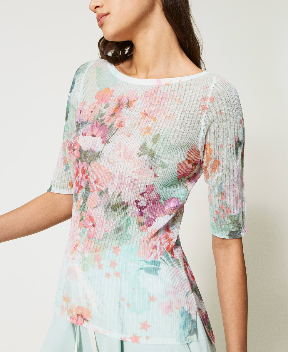 Maglia a costine con stampa a fiori Donna Azzurro TWINSET Milano