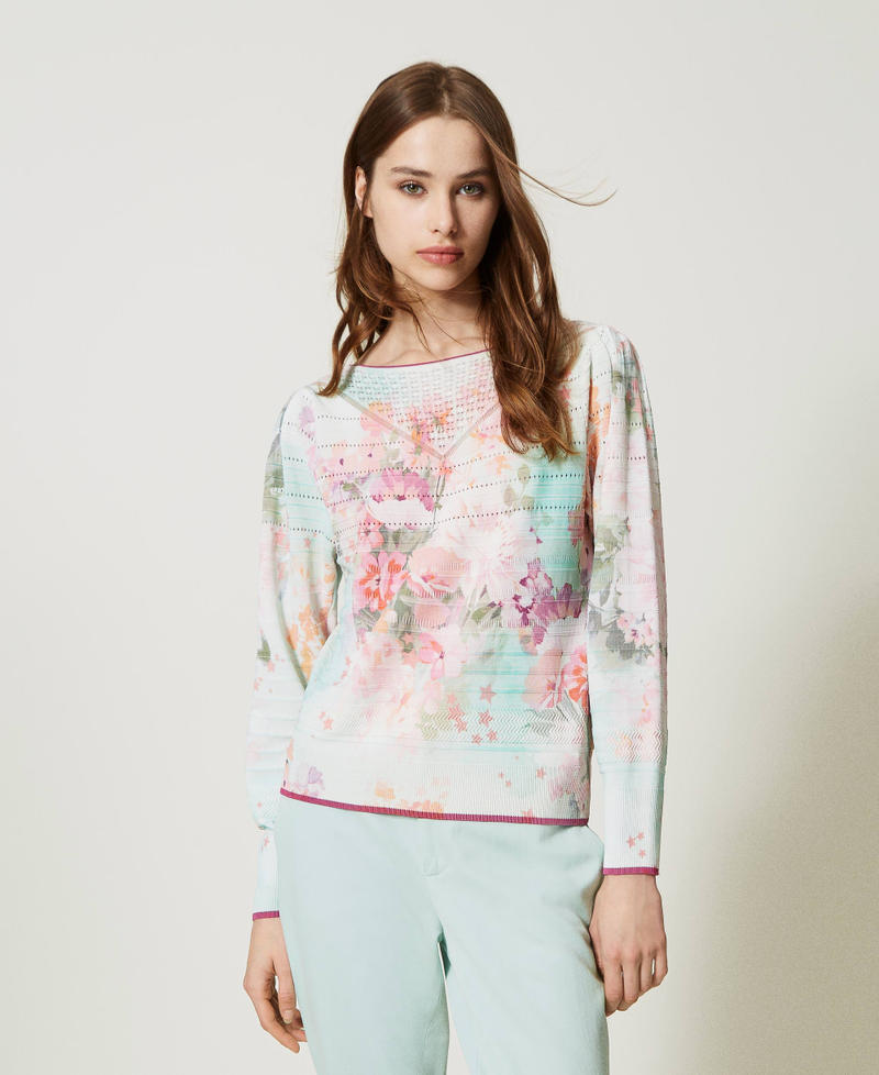 Pullover mit Blumenprint Blumenprint Azalee / Agavengrün Frau 231TP3361_10539_01