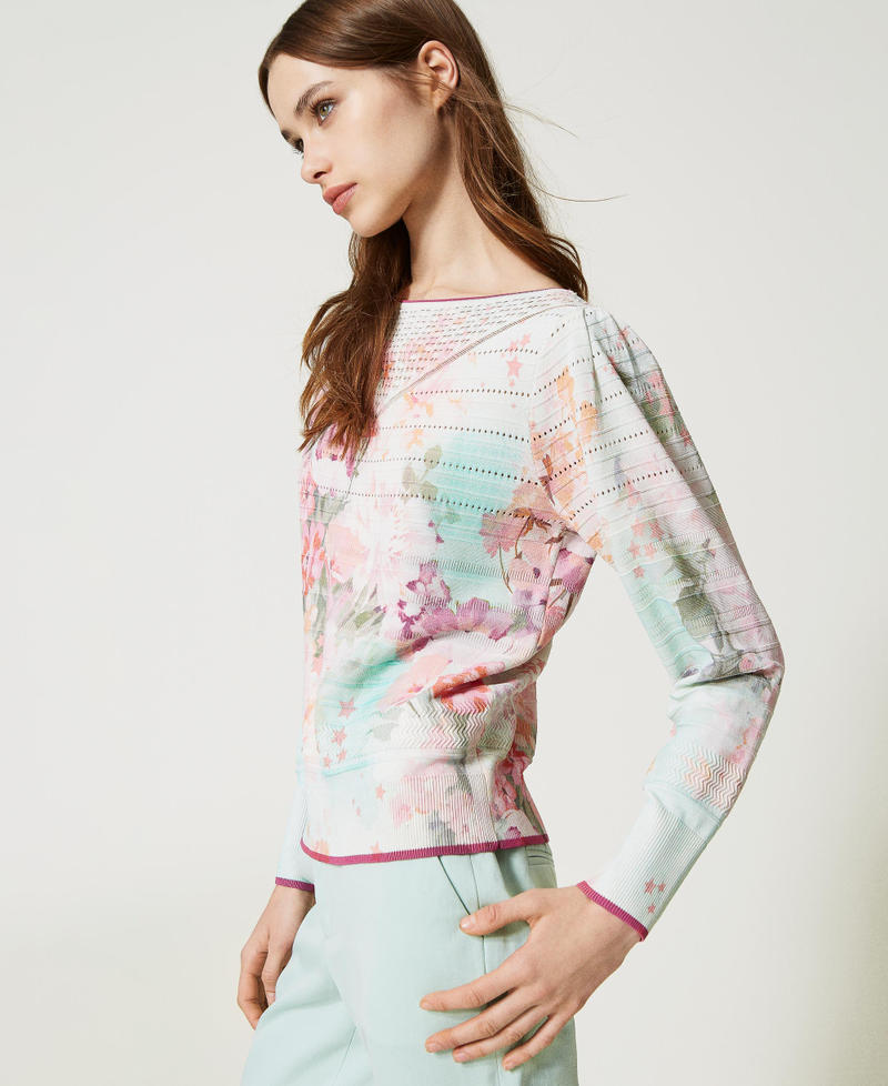 Pullover mit Blumenprint Blumenprint Azalee / Agavengrün Frau 231TP3361_10539_02