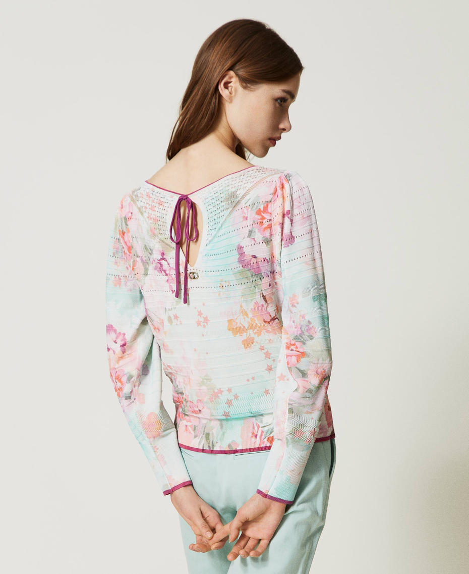Pullover mit Blumenprint Blumenprint Azalee / Agavengrün Frau 231TP3361_10539_03