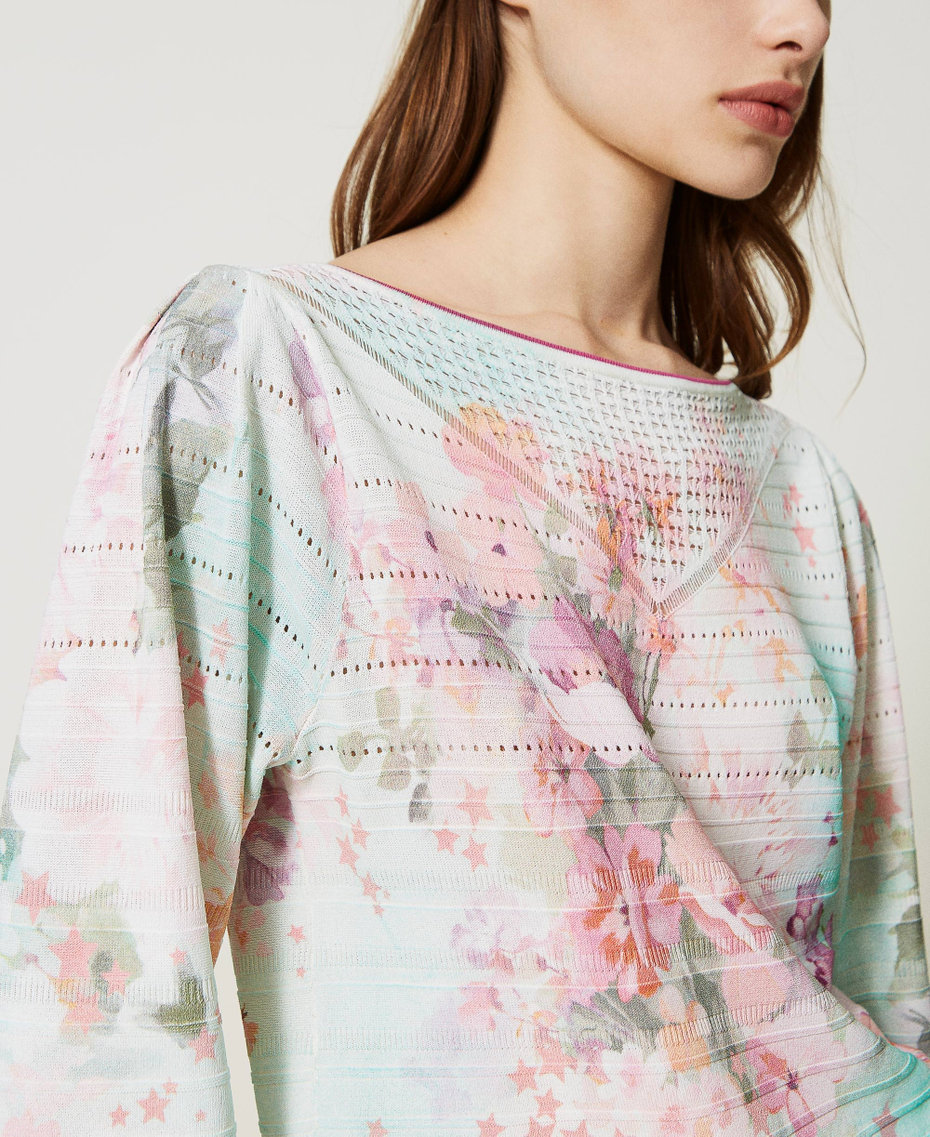 Pullover mit Blumenprint Blumenprint Azalee / Agavengrün Frau 231TP3361_10539_04