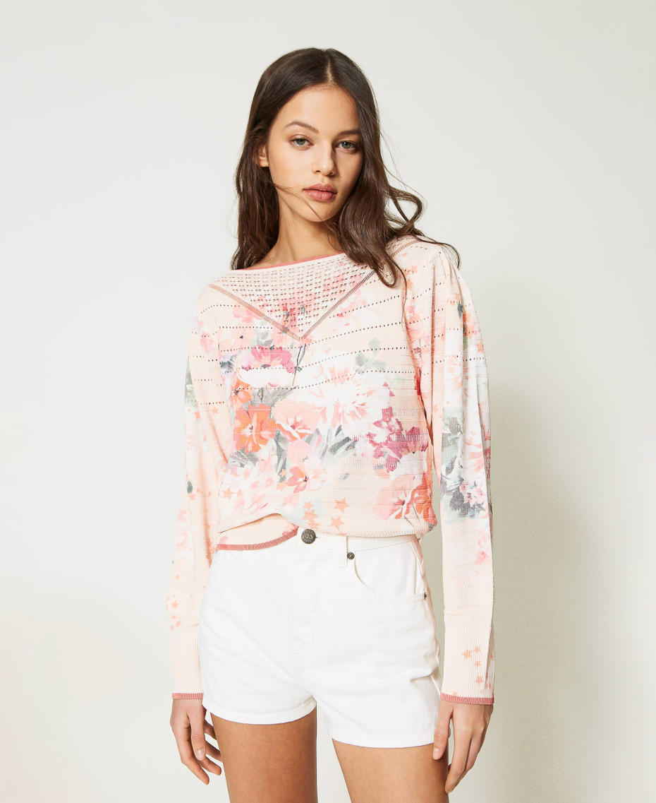Pullover mit Blumenprint Blumenprint Flieder / Orange Frau 231TP3361_10540_01