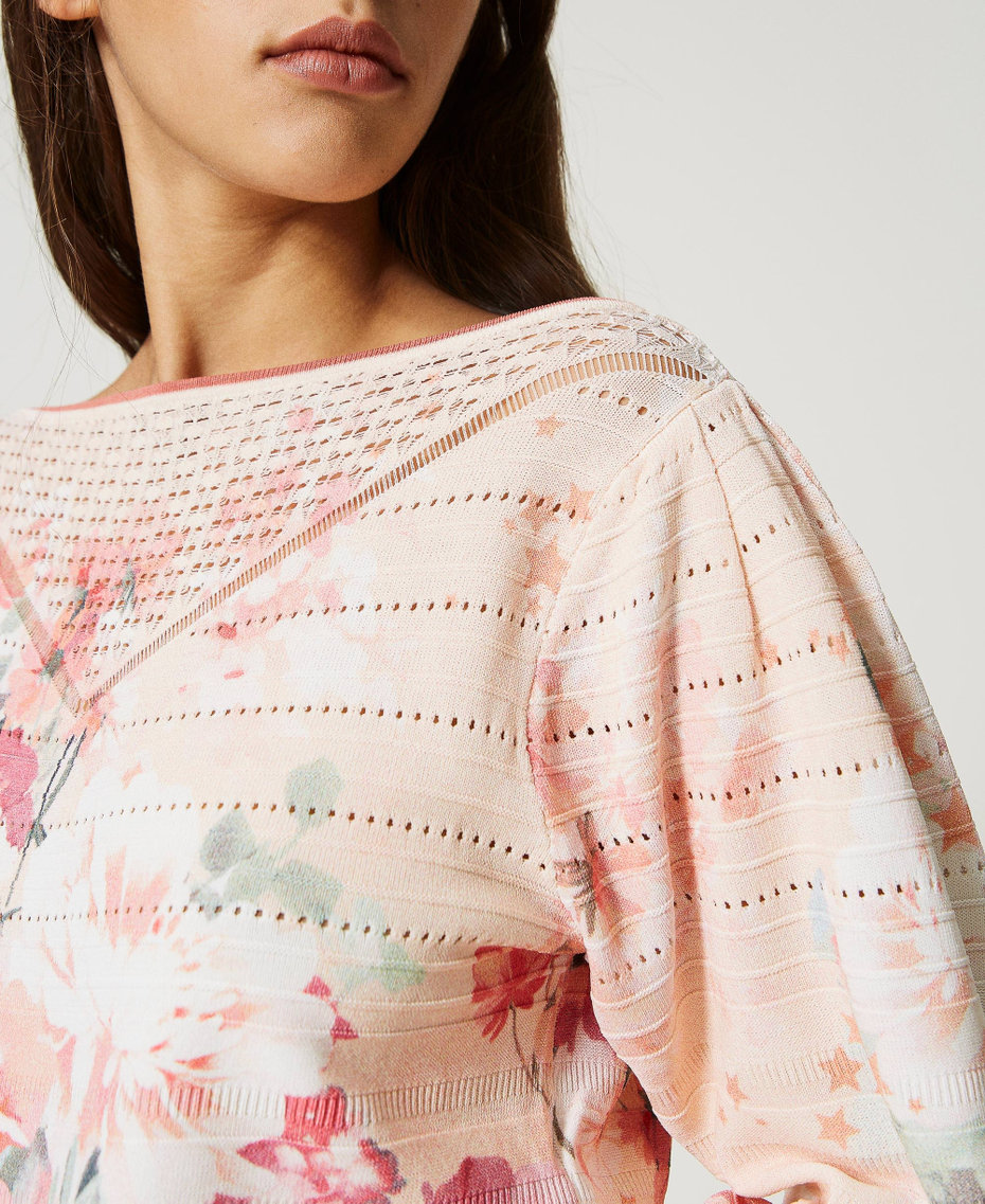 Pullover mit Blumenprint Blumenprint Flieder / Orange Frau 231TP3361_10540_05