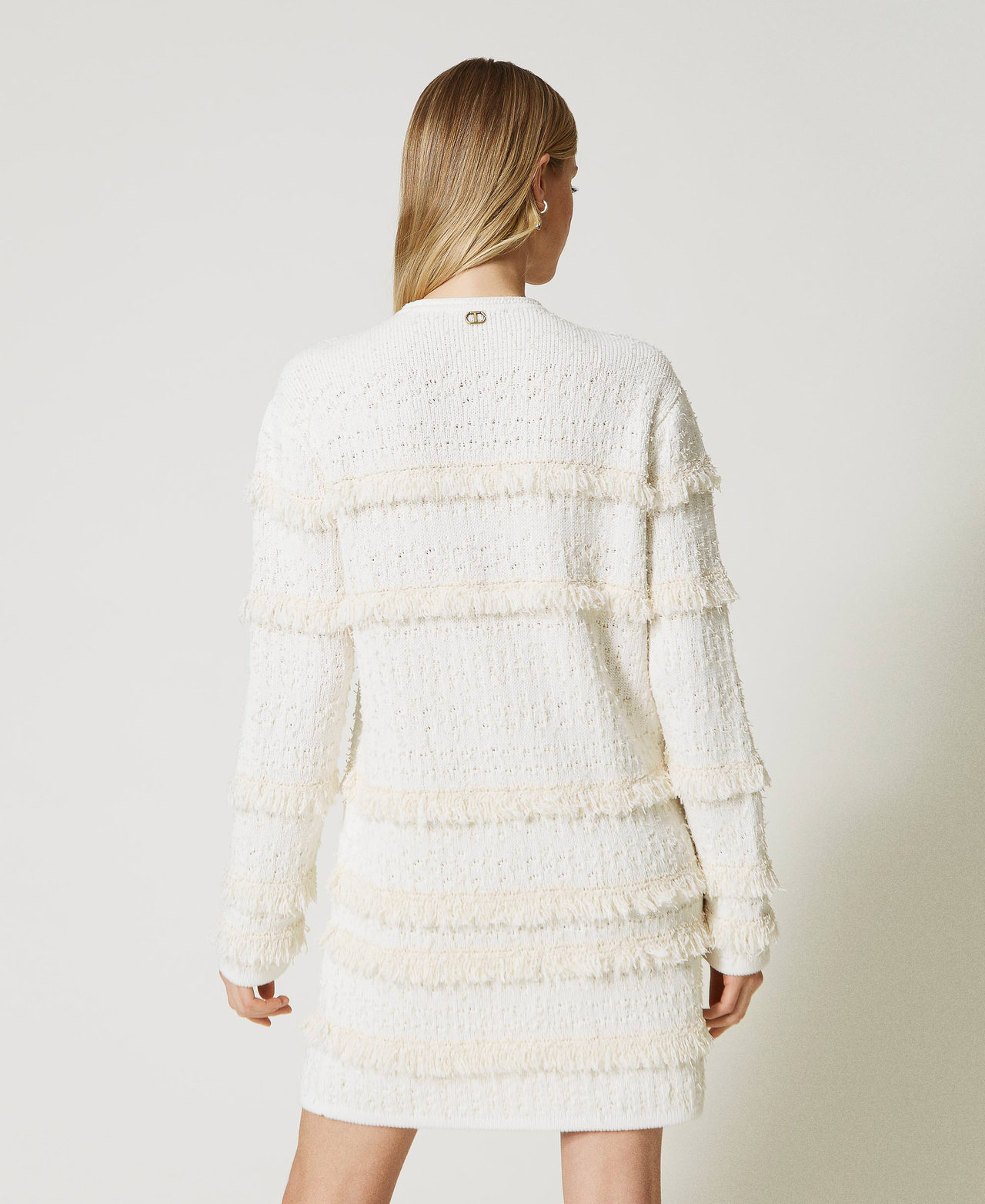 Bouclé jacquard knit coat Woman, White | TWINSET Milano