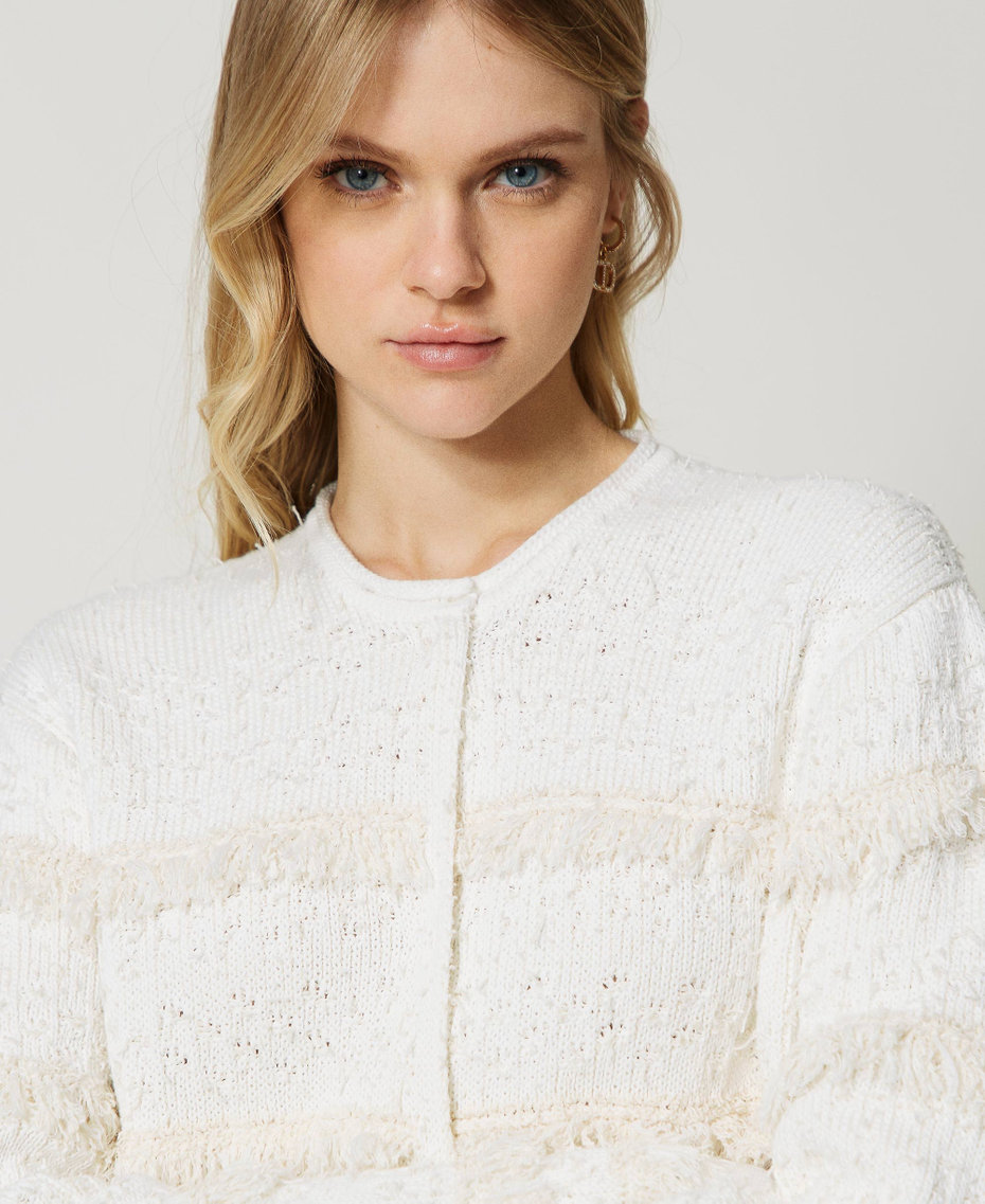 Bouclé jacquard knit coat White Snow Woman 231TP3430-05