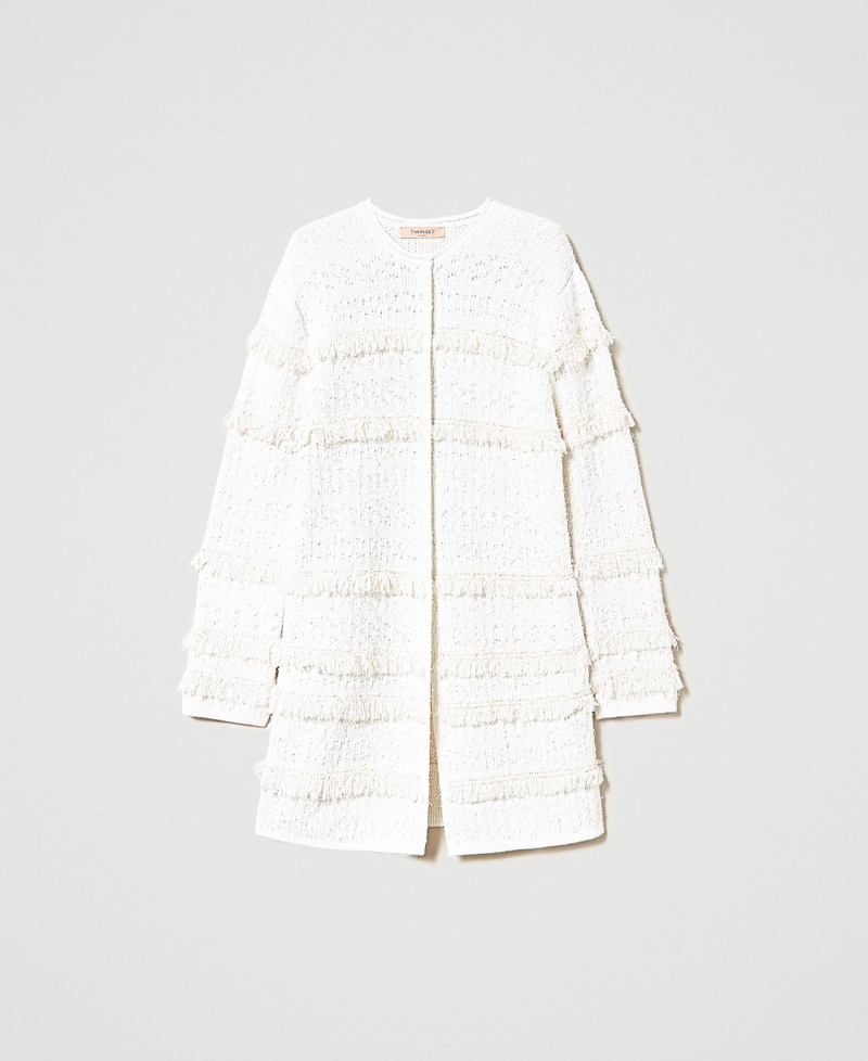 Bouclé jacquard knit coat White Snow Woman 231TP3430-0S