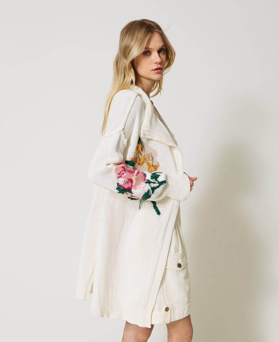 Maxi cardigan with inlaid flowers Woman White TWINSET Milano